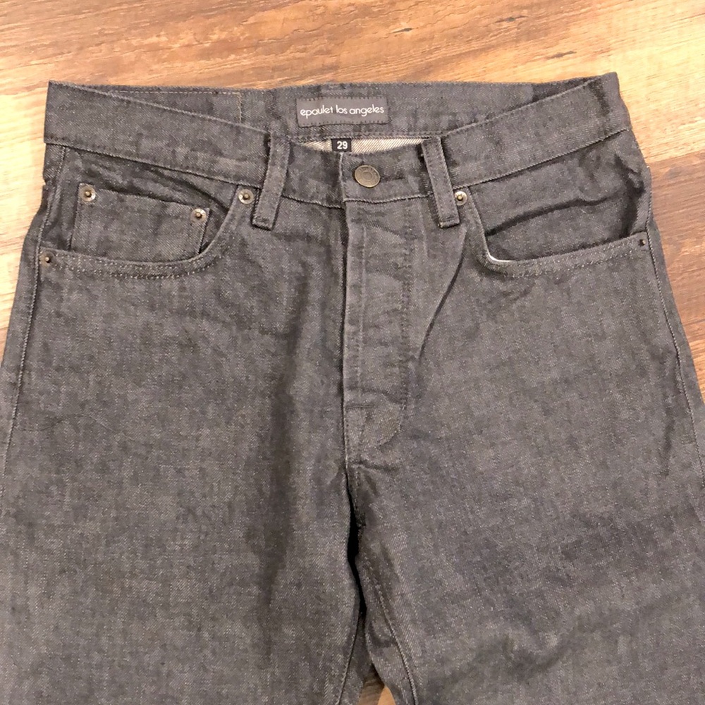 Epaulet men’s jeans, gray Kurabo denim, size 29